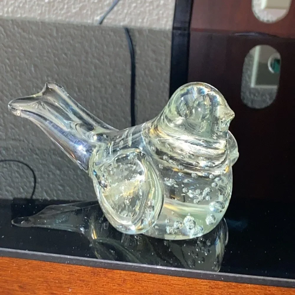 Vintage Clear Art Glass Bird Figure Figurine